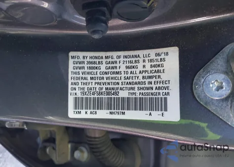 2019 Honda Insight Ex из США, поврежденный, VIN 19XZE4F58KE005492